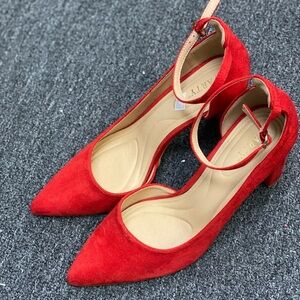 Red Suede Ankle Strap Heels